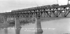 High Level Bridge Edmonton 1st train 1913 - Alberta Archives