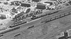 Red Deer station, yards, park and hotels 1955
